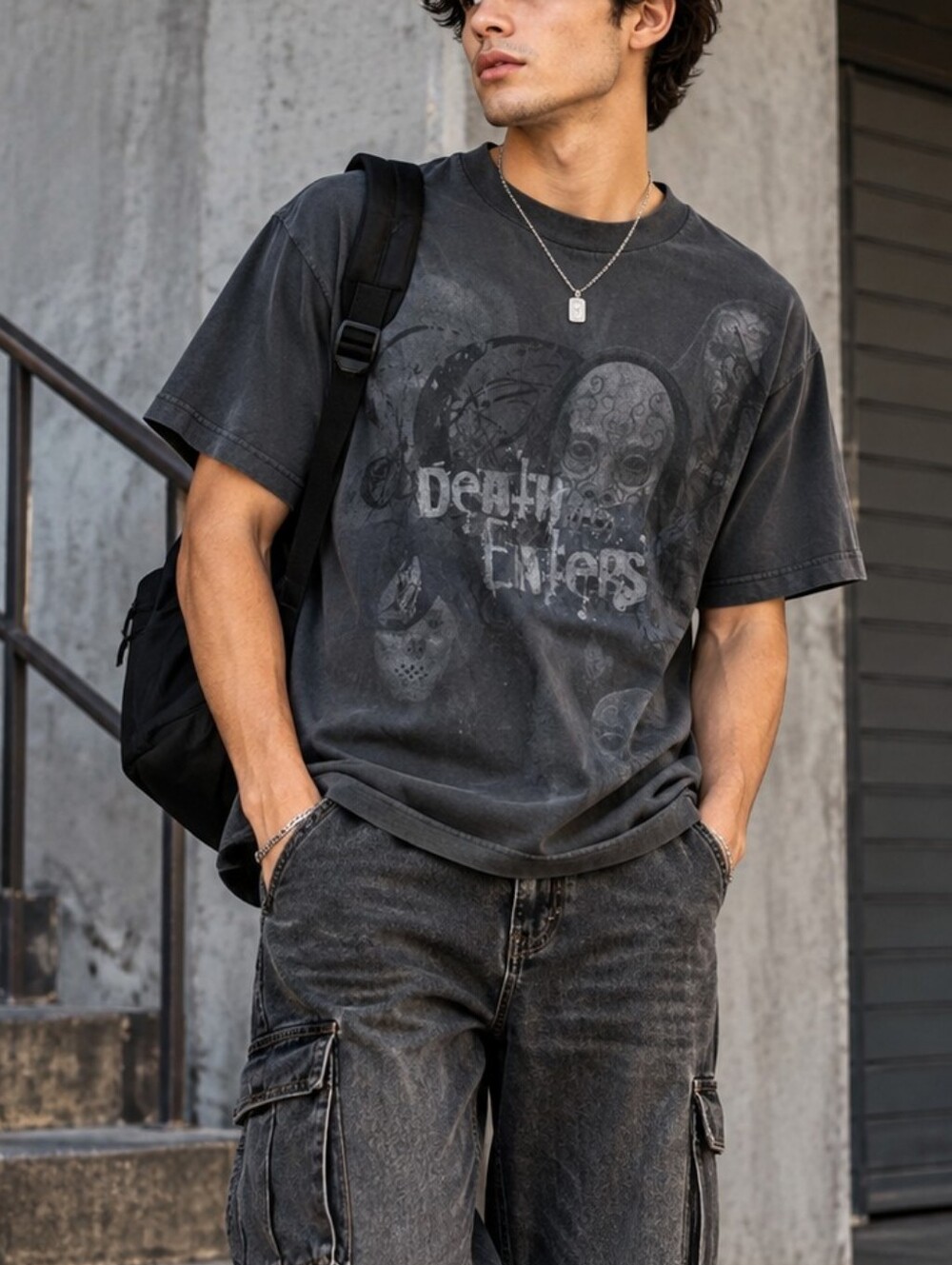 Alstyle Death Eaters Dark Wizard Skull Graphic T-Shirt Gray M Gothic Y2K
